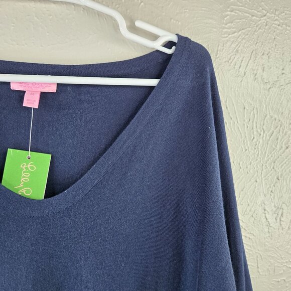 Lilly Pulitzer V Neck Sweater M Blue Silk Blend Pullover Preppy Minimalist Top - Picture 10 of 13